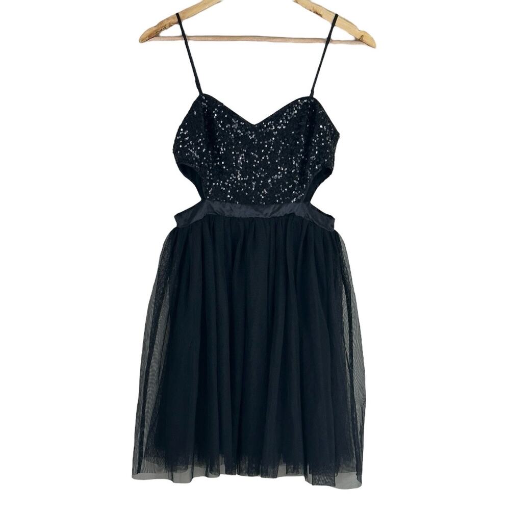 Forever 21 Mini Dress Womens S Black Sequin Mesh Tulle Whimsigoth Coquette Goth